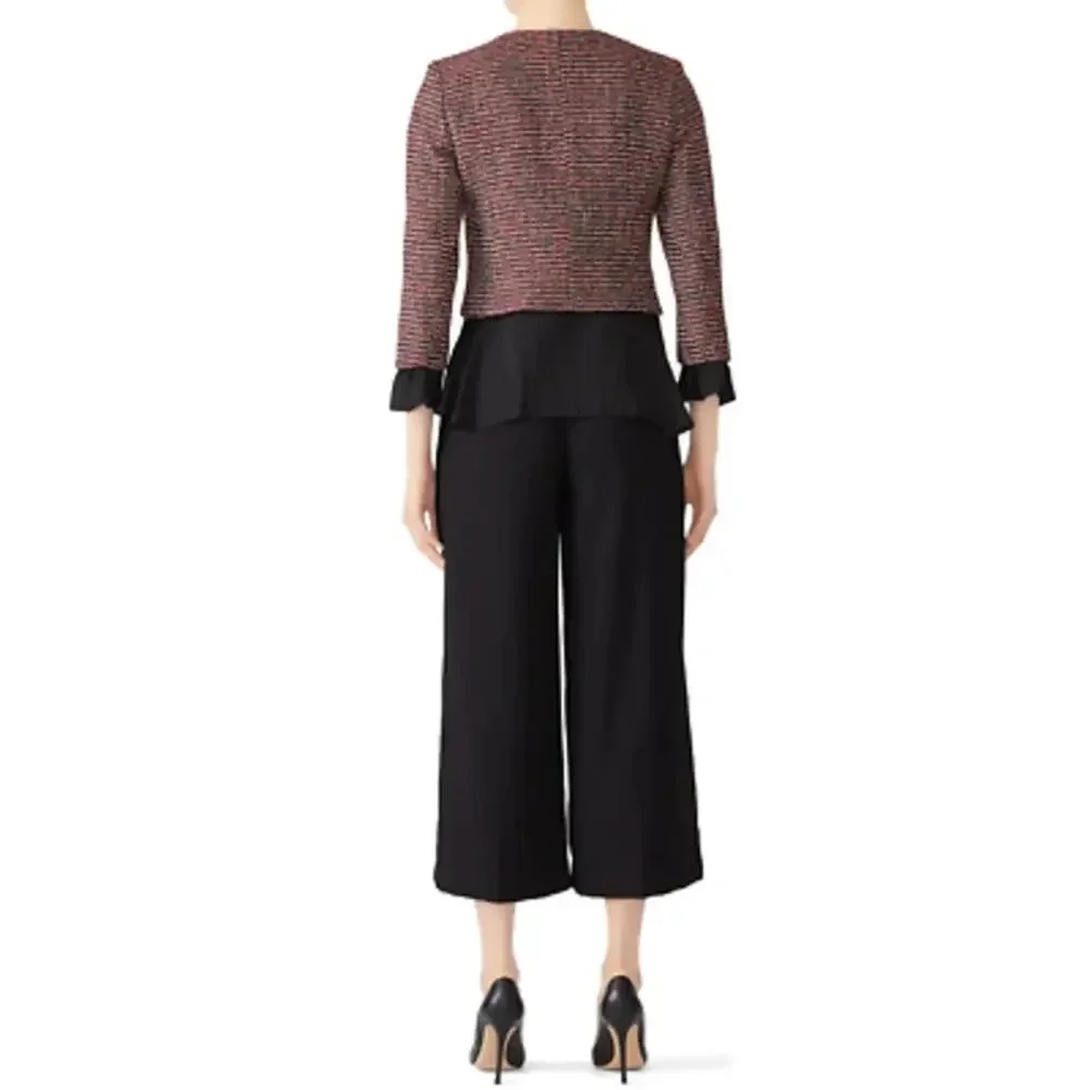 Slate &‎ Willow Tweed Ruffle Trim Peplum Jacket Blazer Zip Size 12 Career Work
